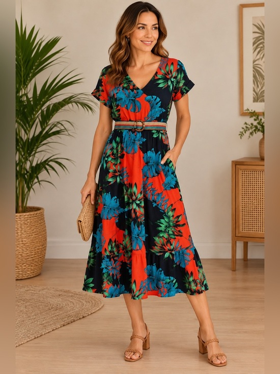 Hippocampe Dresses & Skirts - Hippocampe Made in France Tropical Maxi Dress EU 42 Belted Leaf Print